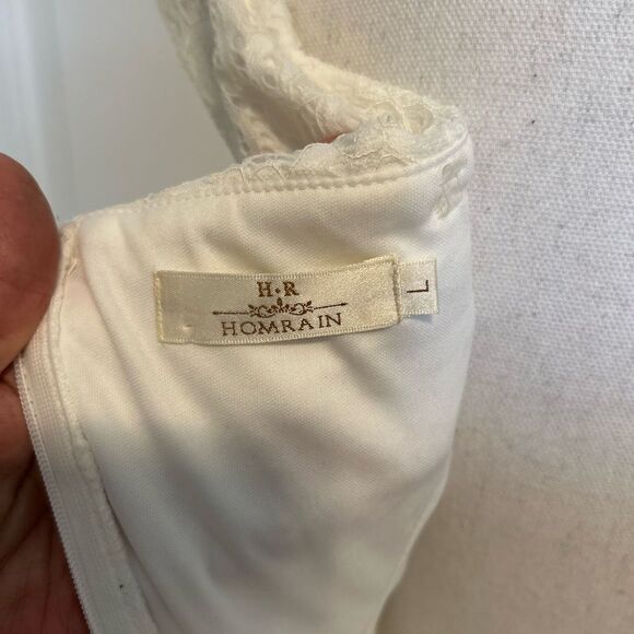 HomRain Floral Eyelet Lace Dress Off The Shoulder High Low Hem Dress L - Picture 8 of 13